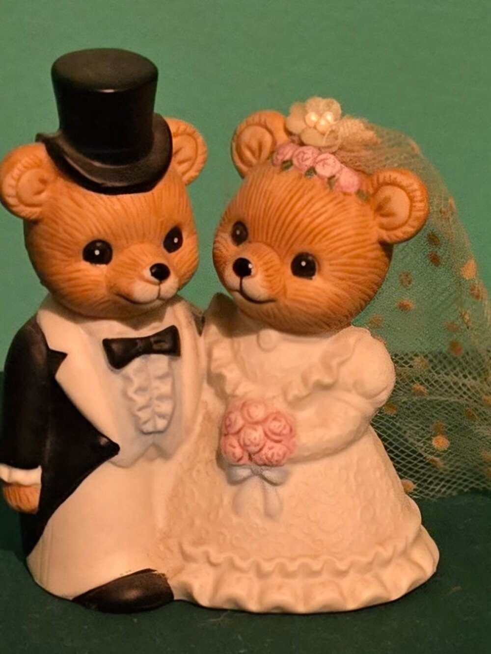 Homco Teddy Bears WEDDING COUPLE Bride & Groom Ceramic Porcelain 3” Figurine